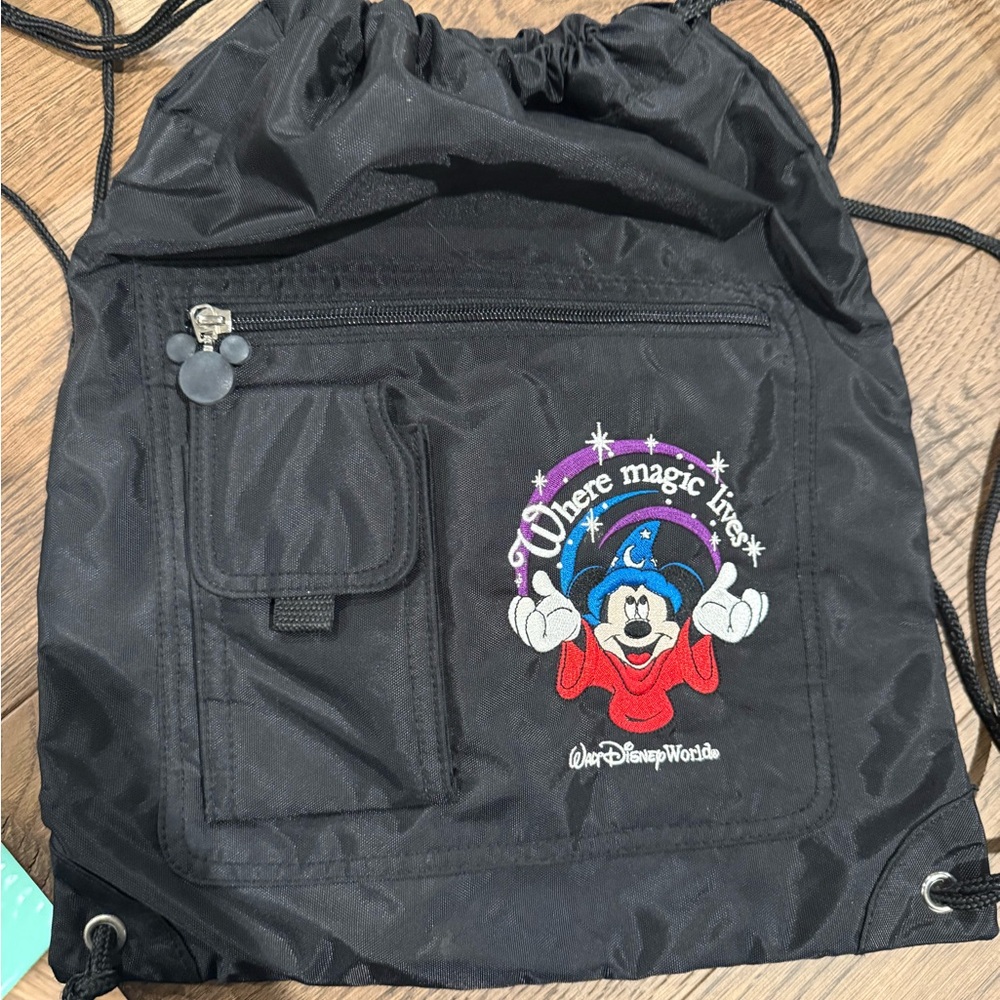 Disney Black Drawstring Backpack With Mickey Mous… - image 1